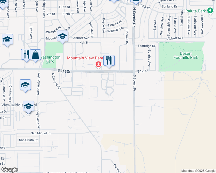 map of restaurants, bars, coffee shops, grocery stores, and more near 2200 East 1st Street in Alamogordo