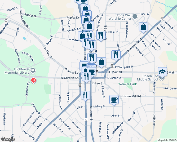 map of restaurants, bars, coffee shops, grocery stores, and more near in Thomaston