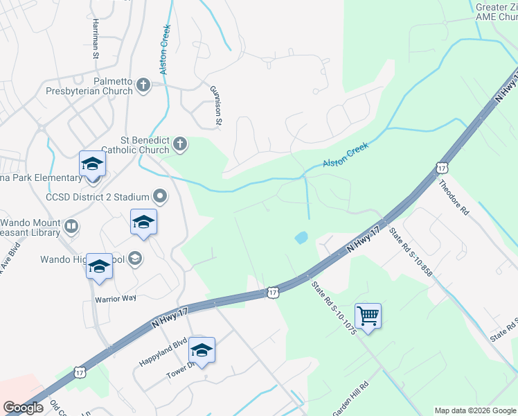 map of restaurants, bars, coffee shops, grocery stores, and more near 1166 Thomas Goodwater Drive in Awendaw