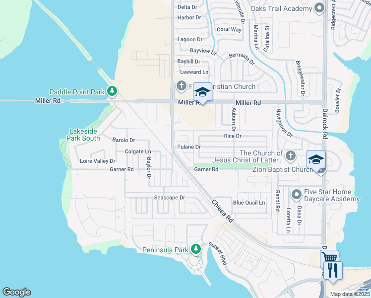 map of restaurants, bars, coffee shops, grocery stores, and more near 2717 Clemson Circle in Rowlett