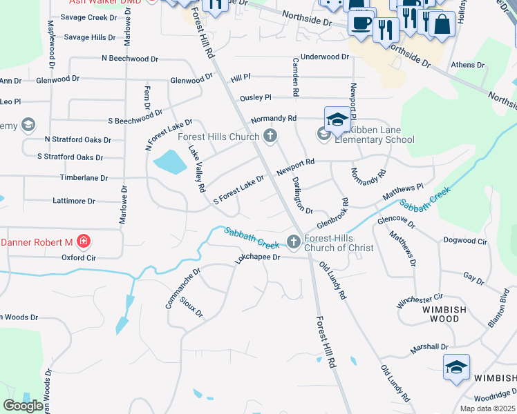 map of restaurants, bars, coffee shops, grocery stores, and more near 831 Forest Hill Court in Macon