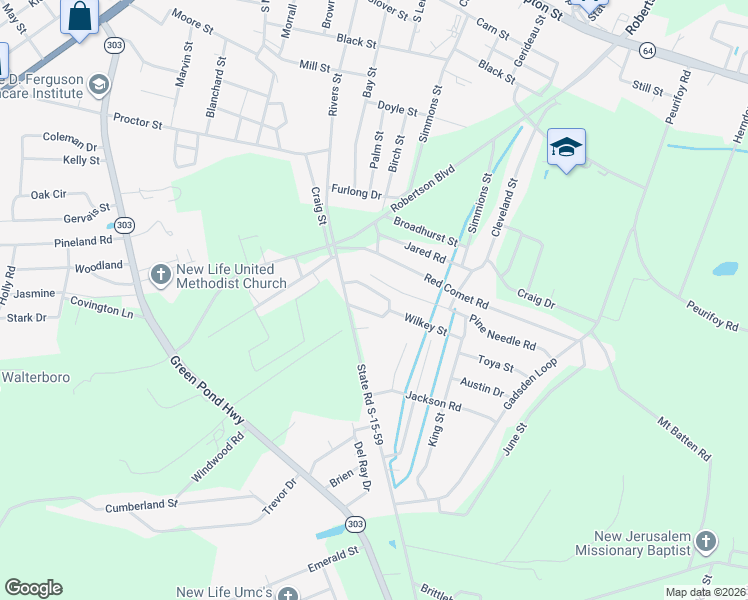 map of restaurants, bars, coffee shops, grocery stores, and more near 113 Madison Street in Walterboro