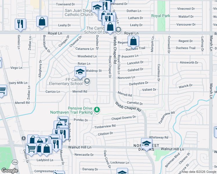 map of restaurants, bars, coffee shops, grocery stores, and more near 3227 Grantwood Drive in Dallas