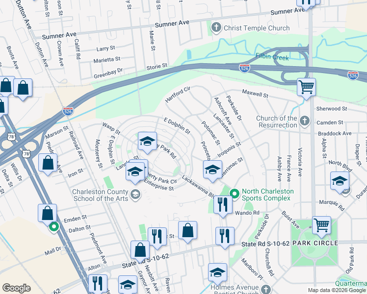 map of restaurants, bars, coffee shops, grocery stores, and more near 5208 Celtic Drive in North Charleston