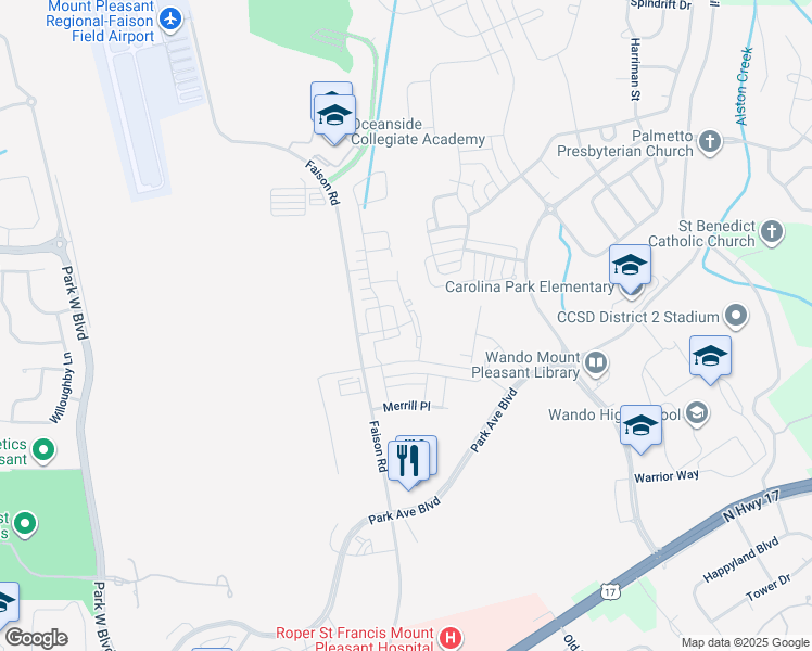map of restaurants, bars, coffee shops, grocery stores, and more near in Mount Pleasant