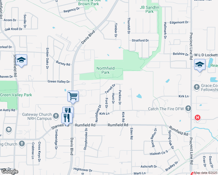 map of restaurants, bars, coffee shops, grocery stores, and more near 8612 Cato Drive in North Richland Hills