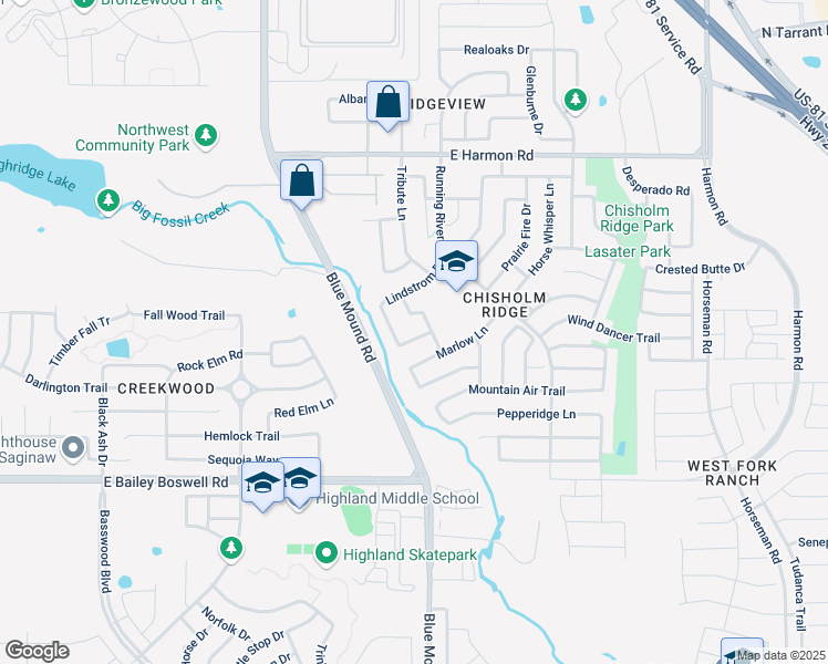 map of restaurants, bars, coffee shops, grocery stores, and more near 8224 Delafield Drive in Fort Worth