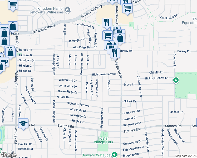 map of restaurants, bars, coffee shops, grocery stores, and more near 8041 Berrybrook Drive in Watauga