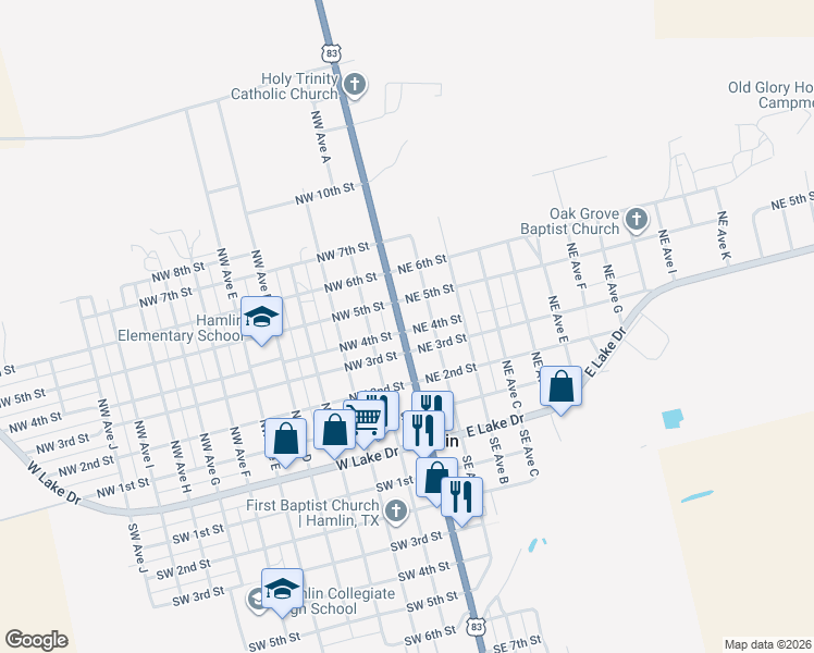 map of restaurants, bars, coffee shops, grocery stores, and more near 452 North Central Avenue in Hamlin