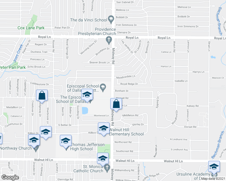 map of restaurants, bars, coffee shops, grocery stores, and more near 4205 Bonham Street in Dallas