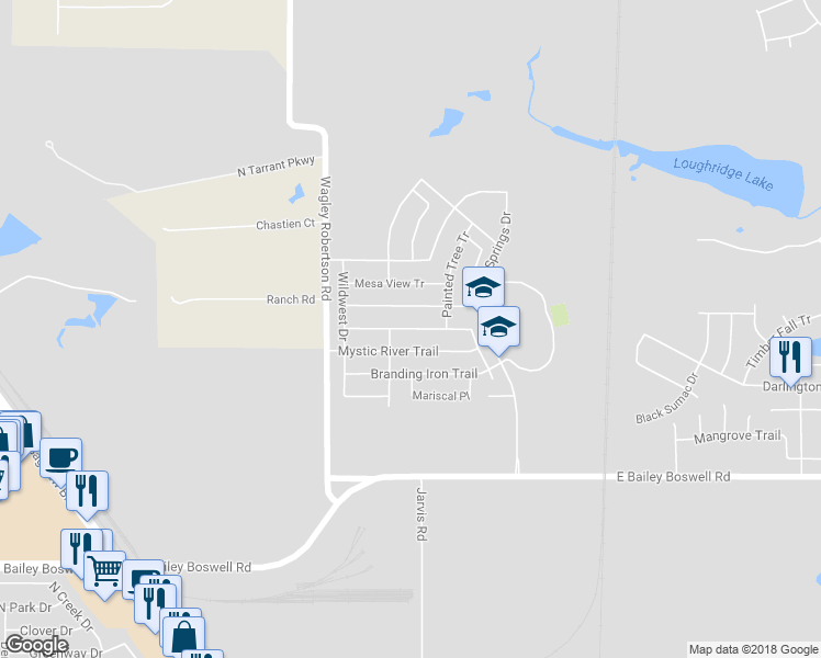 map of restaurants, bars, coffee shops, grocery stores, and more near 524 High Desert Drive in Fort Worth