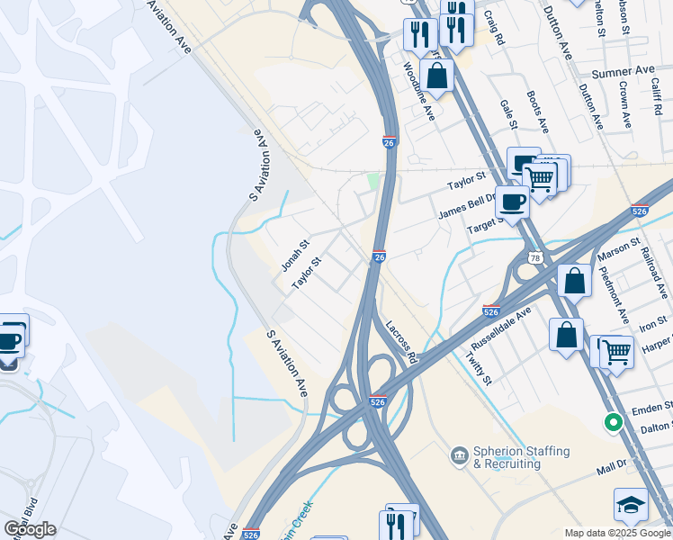 map of restaurants, bars, coffee shops, grocery stores, and more near 2516 Highpoint Drive in North Charleston