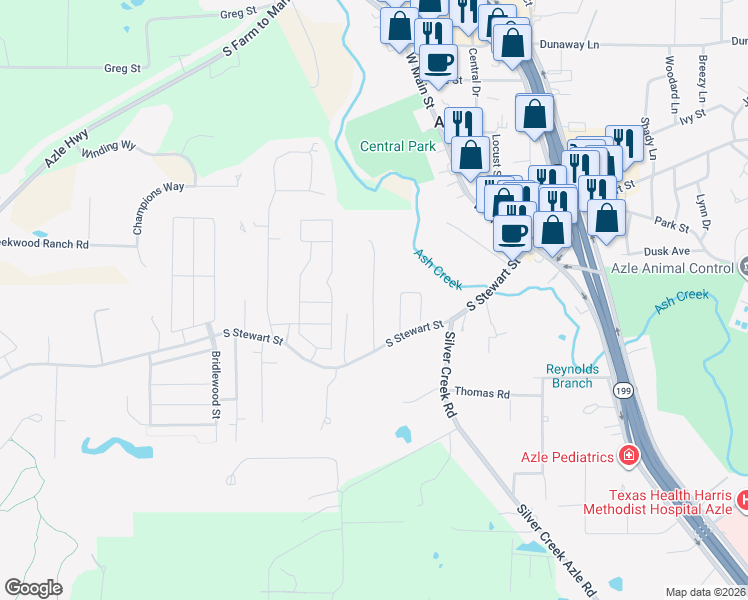 map of restaurants, bars, coffee shops, grocery stores, and more near 117 Conwell Drive in Azle