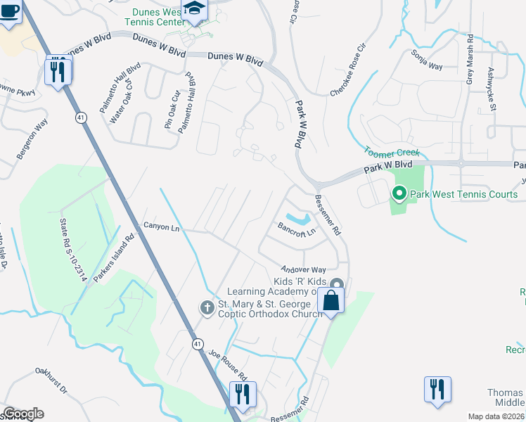 map of restaurants, bars, coffee shops, grocery stores, and more near 2995 Causey Road in Mount Pleasant