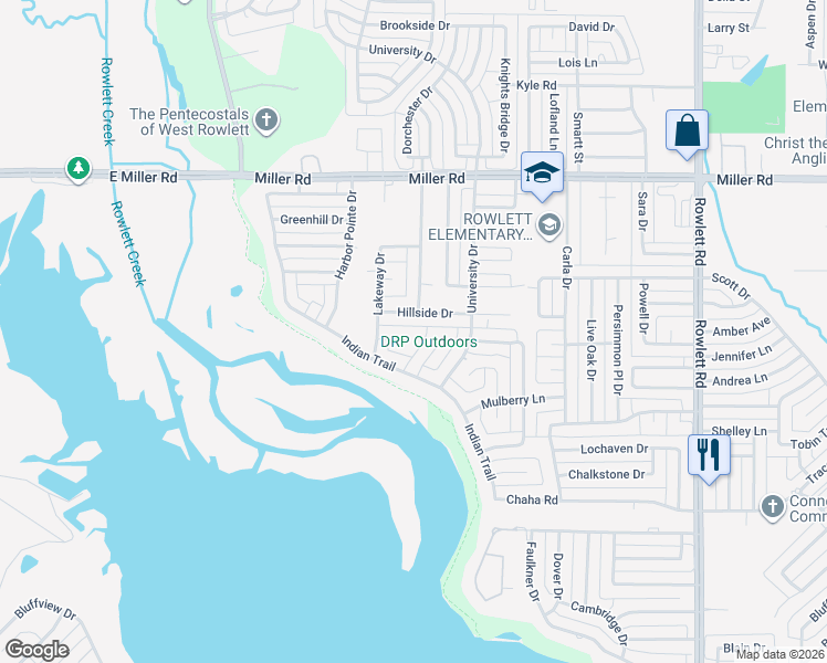 map of restaurants, bars, coffee shops, grocery stores, and more near 2005 Sunset Hill in Rowlett