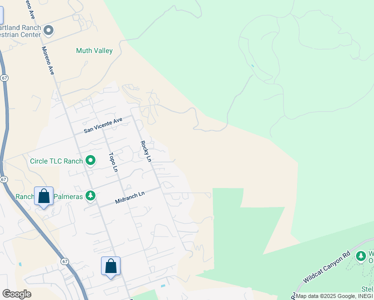 map of restaurants, bars, coffee shops, grocery stores, and more near 11535 Rocky Lane in Lakeside