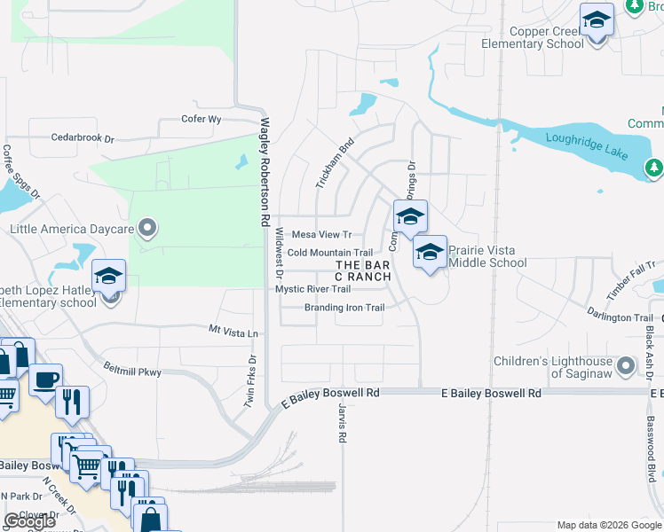 map of restaurants, bars, coffee shops, grocery stores, and more near 436 High Desert Drive in Fort Worth