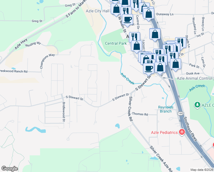 map of restaurants, bars, coffee shops, grocery stores, and more near 117 Conwell Drive in Azle
