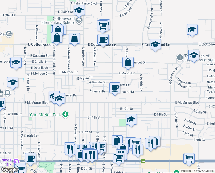 map of restaurants, bars, coffee shops, grocery stores, and more near 773 East Brenda Drive in Casa Grande