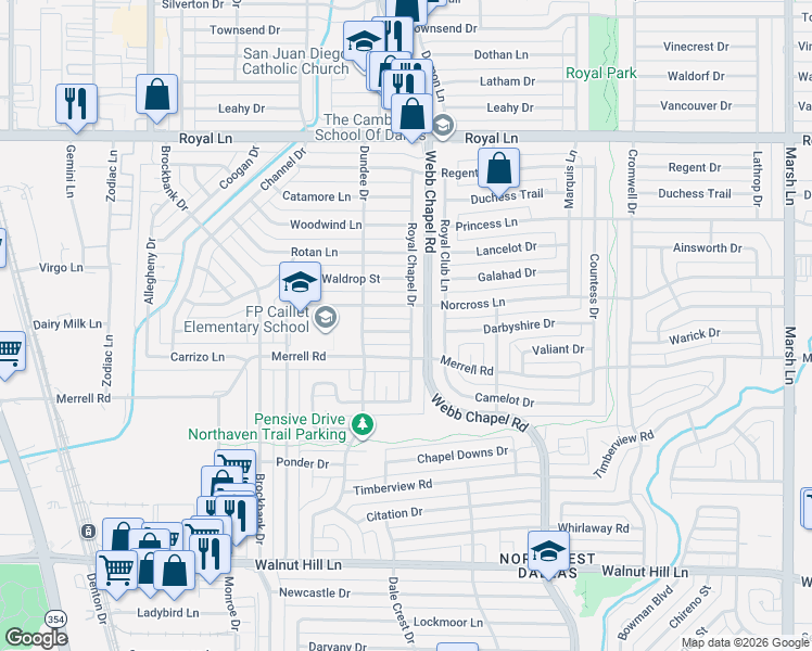 map of restaurants, bars, coffee shops, grocery stores, and more near 3227 Grantwood Drive in Dallas