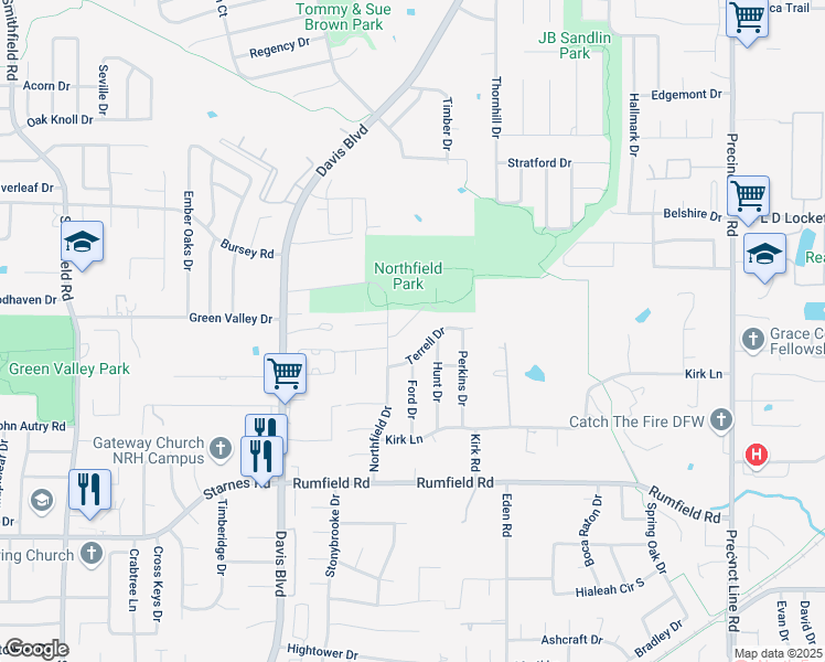 map of restaurants, bars, coffee shops, grocery stores, and more near 8612 Cato Drive in North Richland Hills