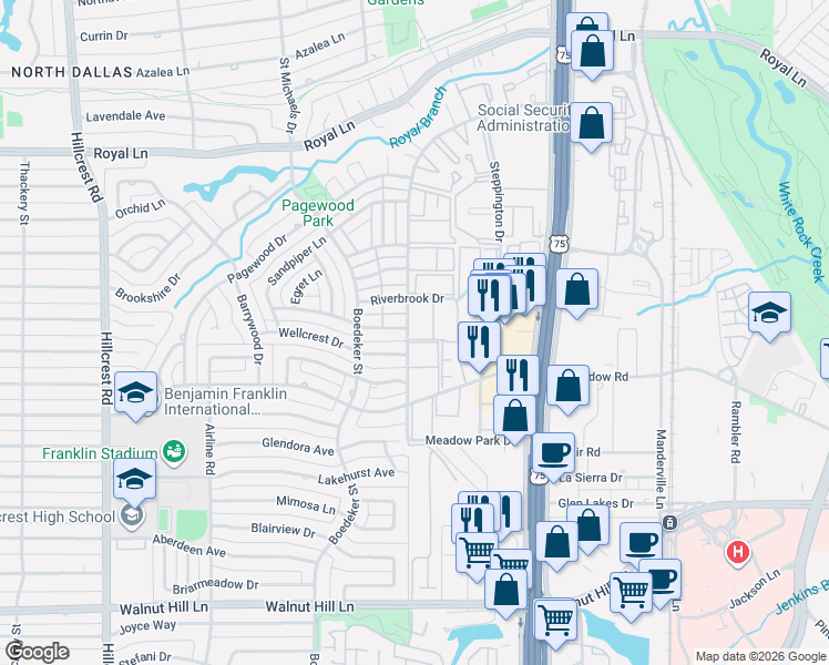 map of restaurants, bars, coffee shops, grocery stores, and more near 10526 Stone Canyon Road in Dallas