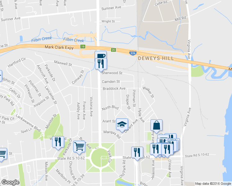 map of restaurants, bars, coffee shops, grocery stores, and more near 5018 Baylor Street in North Charleston