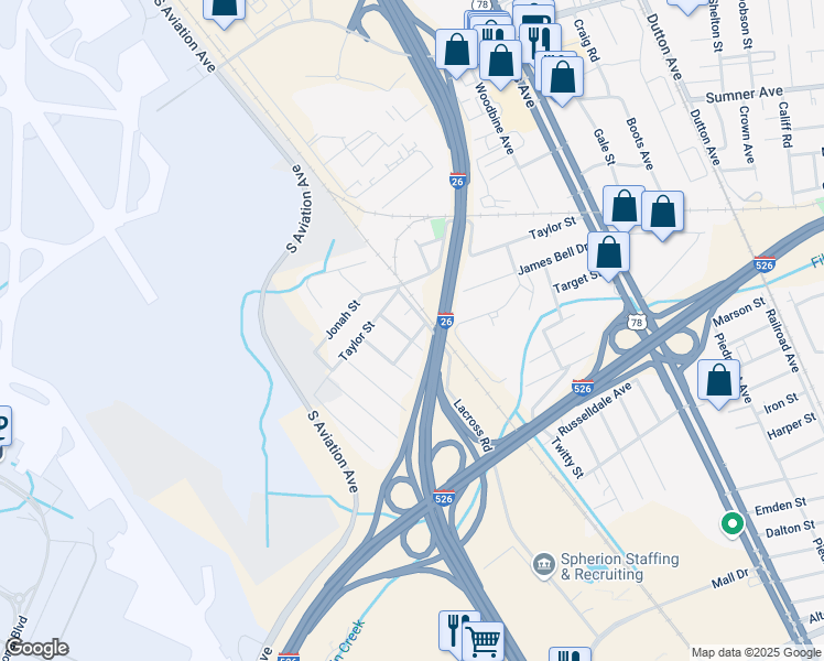 map of restaurants, bars, coffee shops, grocery stores, and more near 2516 Highpoint Drive in North Charleston