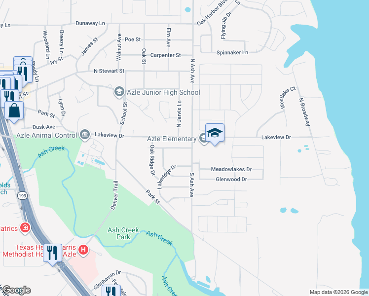 map of restaurants, bars, coffee shops, grocery stores, and more near 1124 Shadow Ridge Drive in Azle