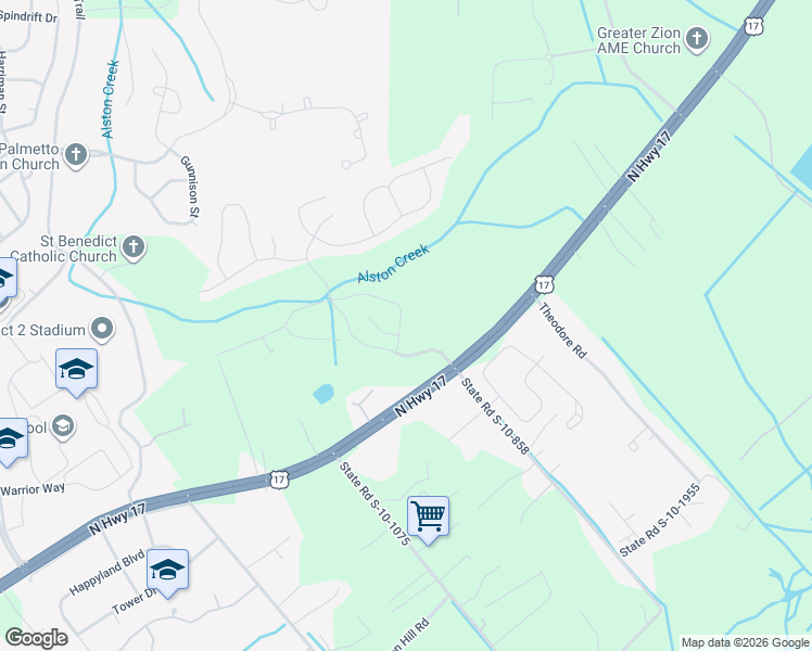 map of restaurants, bars, coffee shops, grocery stores, and more near 2024 Welsh Pony Drive in Awendaw