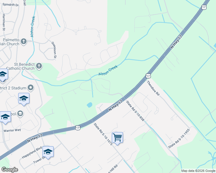 map of restaurants, bars, coffee shops, grocery stores, and more near 2024 Welsh Pony Drive in Awendaw