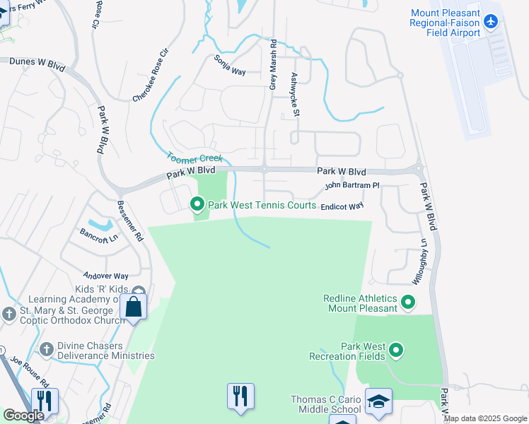 map of restaurants, bars, coffee shops, grocery stores, and more near 2576 KINGSFIELD ST in Mount Pleasant