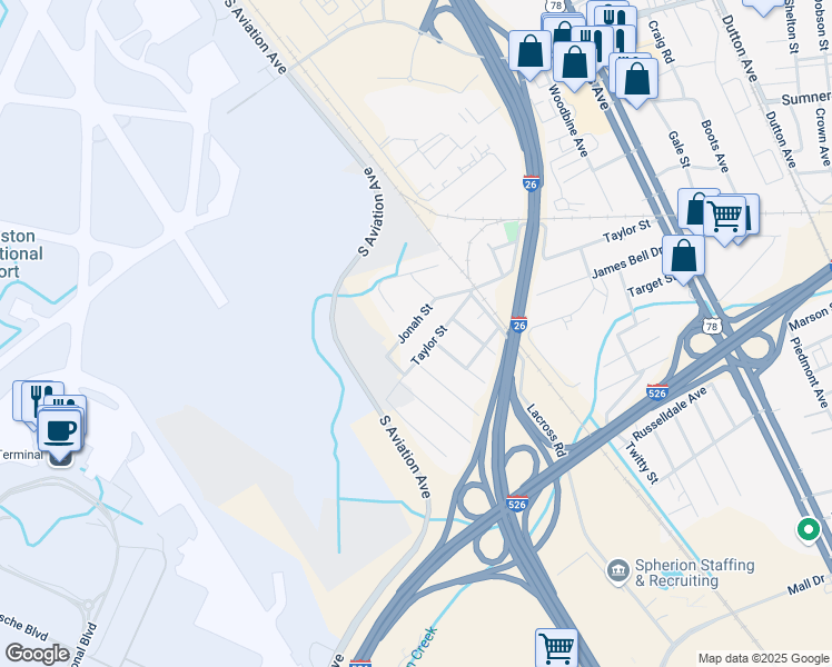 map of restaurants, bars, coffee shops, grocery stores, and more near 2562 Jonah Street in Charleston