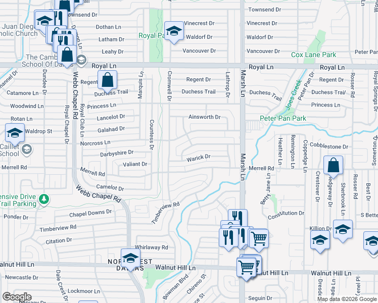 map of restaurants, bars, coffee shops, grocery stores, and more near 3520 Ingleside Drive in Dallas