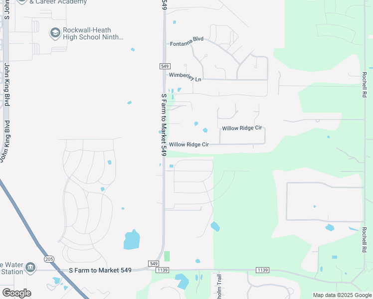 map of restaurants, bars, coffee shops, grocery stores, and more near 179 Willow Ridge Circle in Rockwall