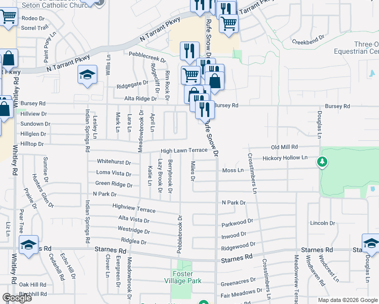 map of restaurants, bars, coffee shops, grocery stores, and more near 8040 Pebblebrook Drive in Watauga