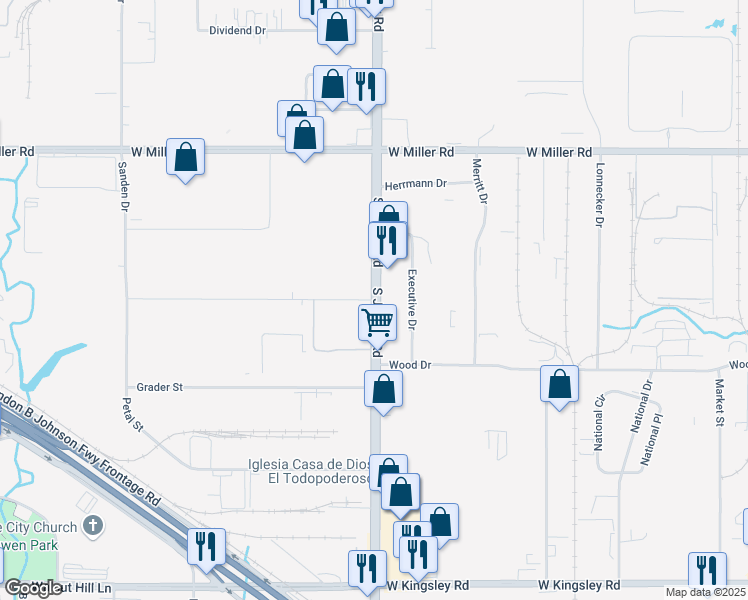 map of restaurants, bars, coffee shops, grocery stores, and more near 3500 Regency Crest Drive in Garland