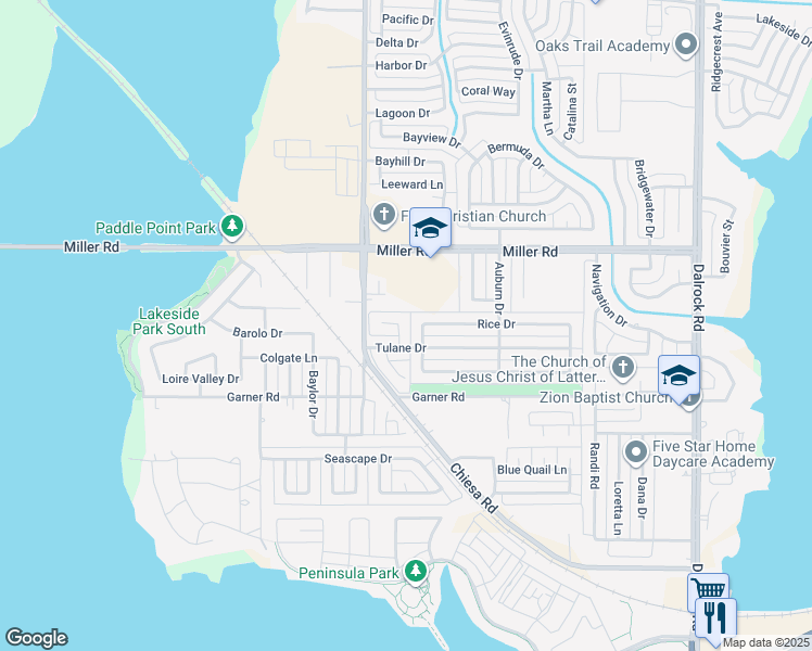 map of restaurants, bars, coffee shops, grocery stores, and more near 2809 Rice Drive in Rowlett