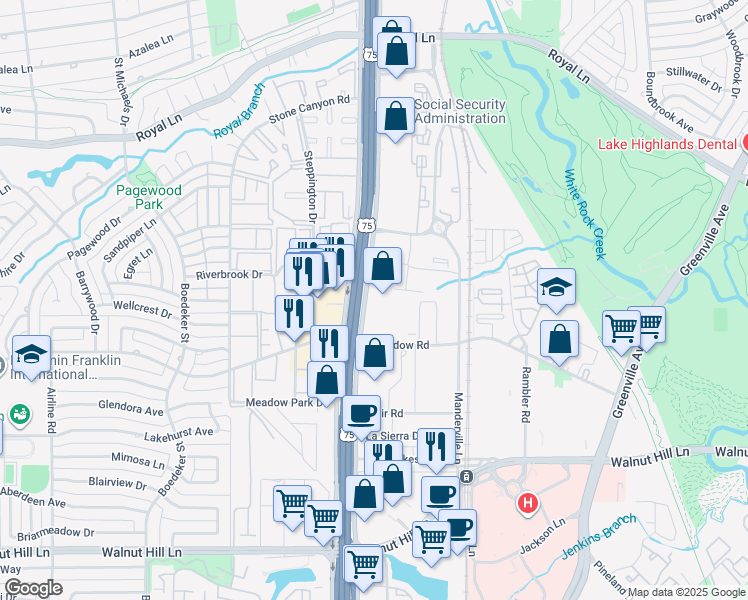 map of restaurants, bars, coffee shops, grocery stores, and more near 10440 North Central Expressway in Dallas