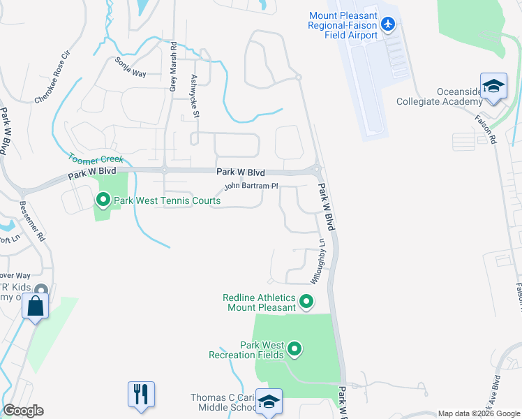 map of restaurants, bars, coffee shops, grocery stores, and more near 1477 Endicot Way in Mount Pleasant