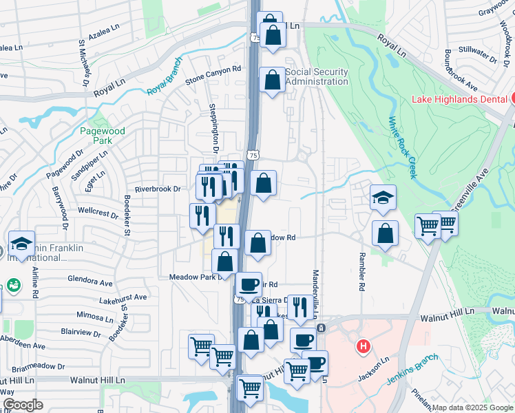 map of restaurants, bars, coffee shops, grocery stores, and more near 10440 North Central Expressway in Dallas