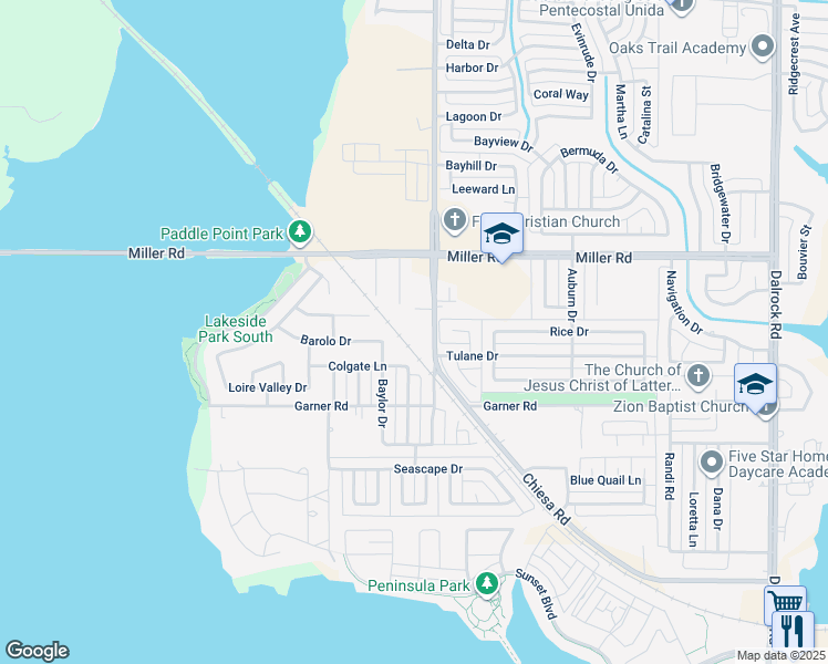 map of restaurants, bars, coffee shops, grocery stores, and more near 2799 Chiesa Rd in Rowlett