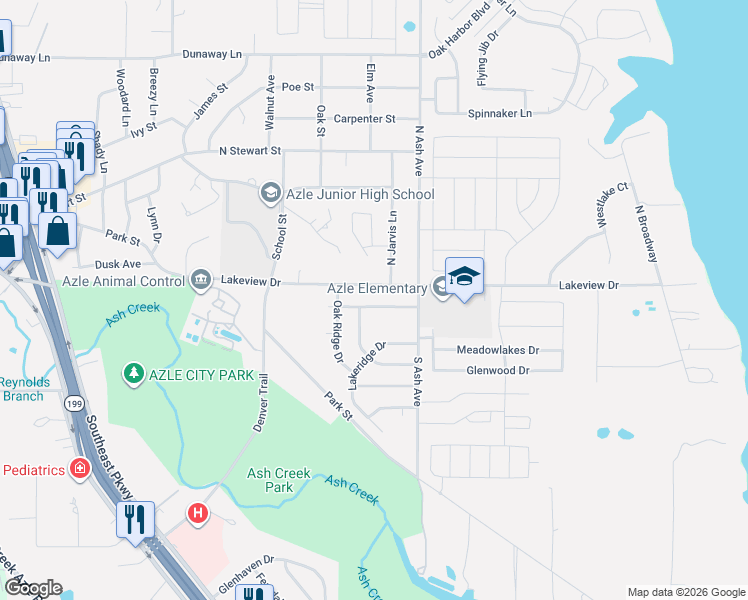 map of restaurants, bars, coffee shops, grocery stores, and more near 1101 Shadow Ridge Drive in Azle