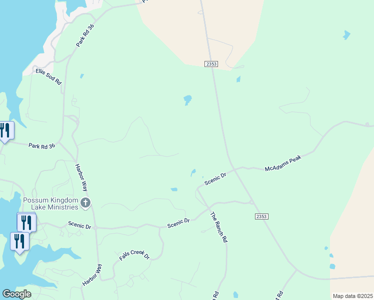 map of restaurants, bars, coffee shops, grocery stores, and more near 1271 Plateau in Graford