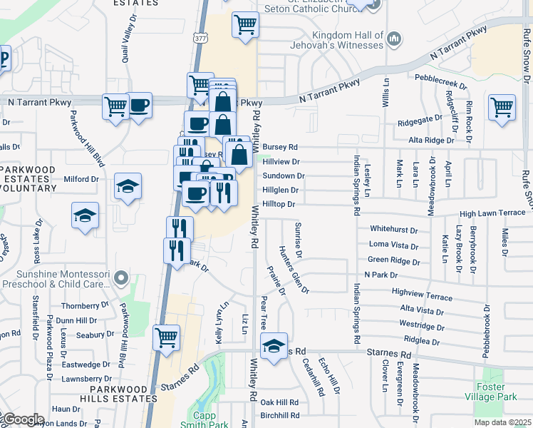 map of restaurants, bars, coffee shops, grocery stores, and more near 6213 Firebird Drive in Watauga