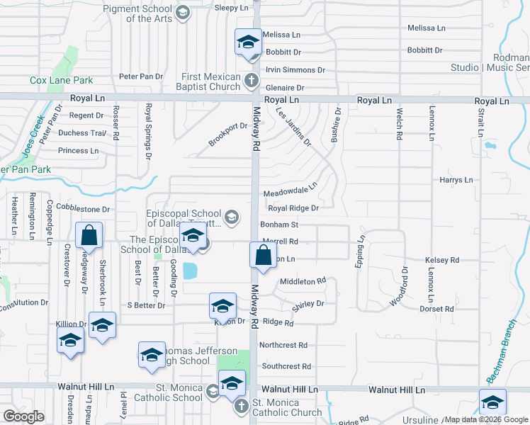 map of restaurants, bars, coffee shops, grocery stores, and more near 4203 Bonham Street in Dallas