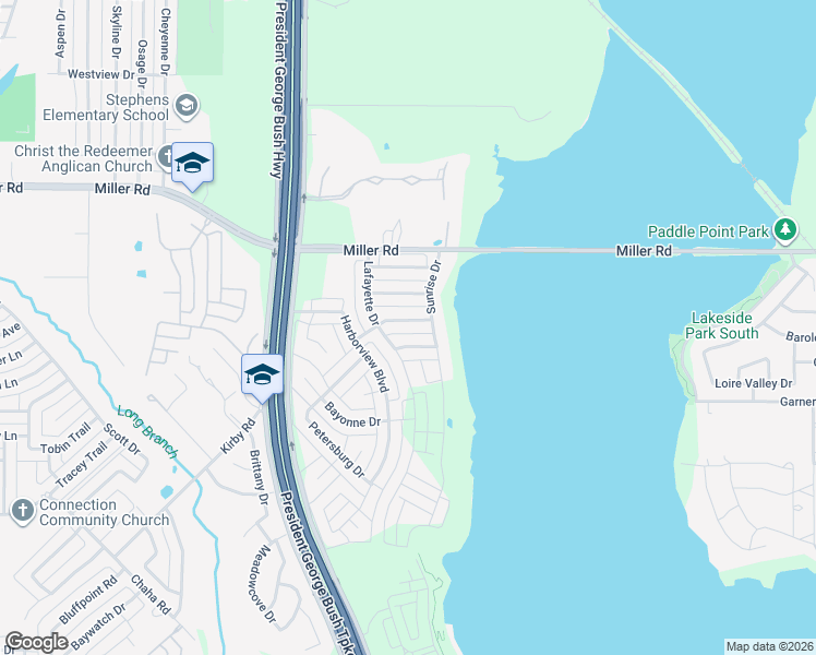 map of restaurants, bars, coffee shops, grocery stores, and more near 5110 Gulfport Drive in Rowlett