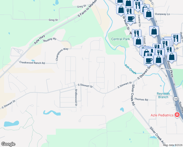 map of restaurants, bars, coffee shops, grocery stores, and more near 120 Turpin Drive in Azle