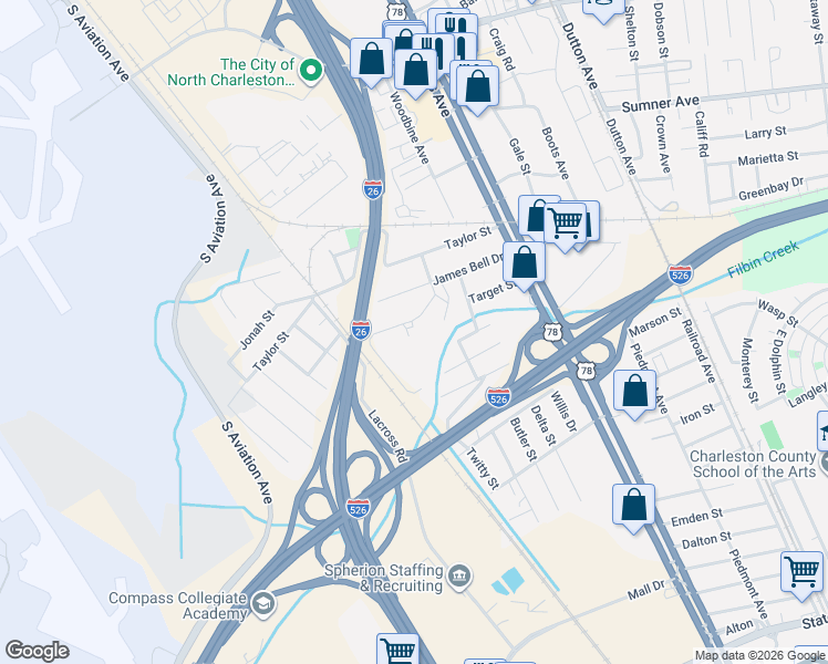 map of restaurants, bars, coffee shops, grocery stores, and more near 2331 Elder Avenue in North Charleston