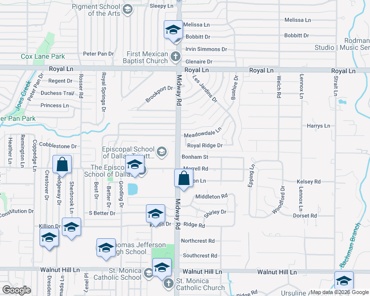 map of restaurants, bars, coffee shops, grocery stores, and more near 4203 Bonham Street in Dallas